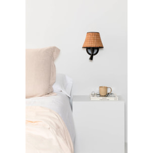 SUMBA Lampe applique noire/rotin avec lecteur