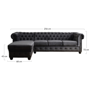 William - canapé Chesterfield d'angle gauche - 4 places - en velours - Bleu canard