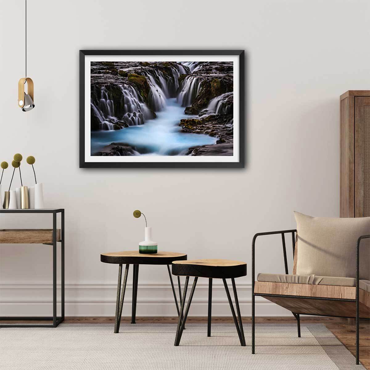 Affiche Islande Beaute bleue Affiche sous cadre noir