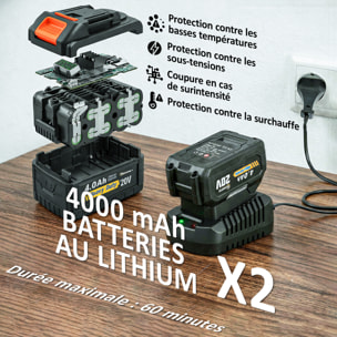 Taille-haies télescopique sans fil 100W 2 batteries lame asymétrique double action 51 cm orange