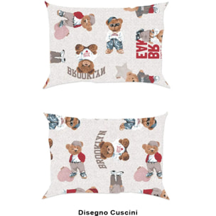 Coppia Federe per cuscini letto TEDDY BEIGE 100% Cotone e Made in Italy orsetto peluche