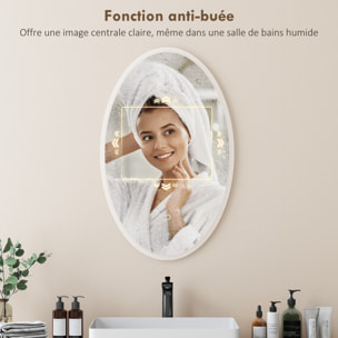 Miroir salle de bain LED design ovale 50 x 80 cm anti-buée dimmable tactile réglable verre trempé