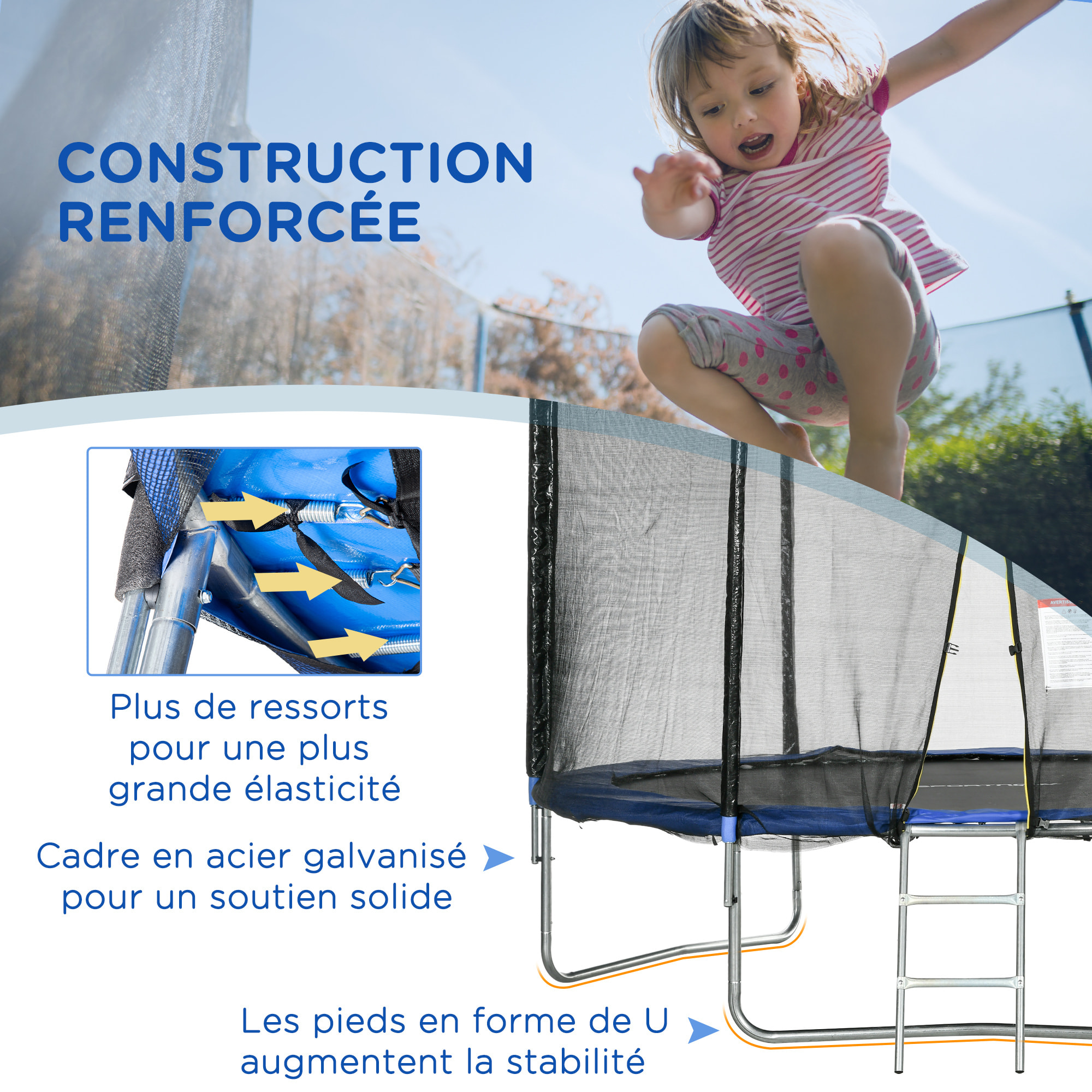 Trampoline d'extérieur Ø 305 cm avec filet de sécurité, poteaux rembourrés et échelle