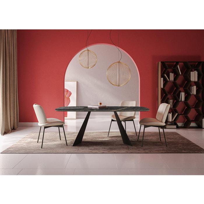 TAVOLO FISSO PRISMA - GRIGIO CARBONE, BOTTE BORDO INCLINATO, PIANO PORCELLANATO PORTORO LUCIDO