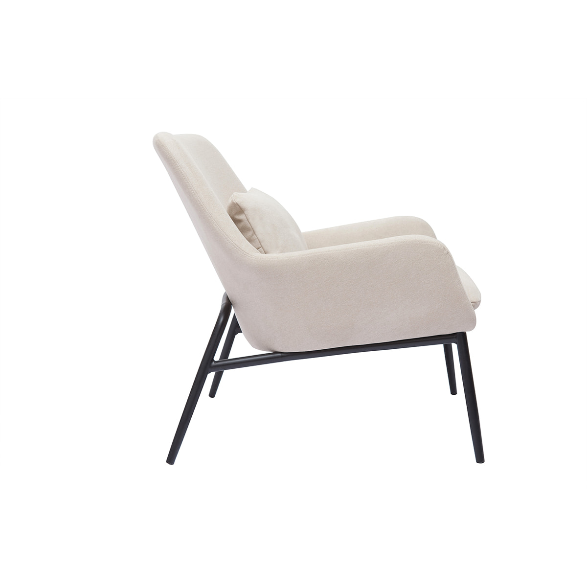 Fauteuil design en tissu effet velours beige et métal noir MAXINE