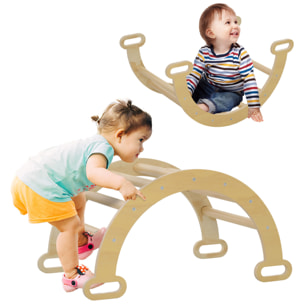 Escalada para Niños de Madera 2 en 1 Arco de Escalada para Niños de 18-48 Meses Balancín para Bebés Arco Mecedor Carga 50 kg 68x42x36 cm Natural