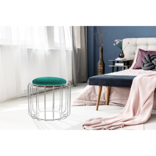 Tavolino e Pouf Comfortable 100 in Velluto Verde Scuro e Argento