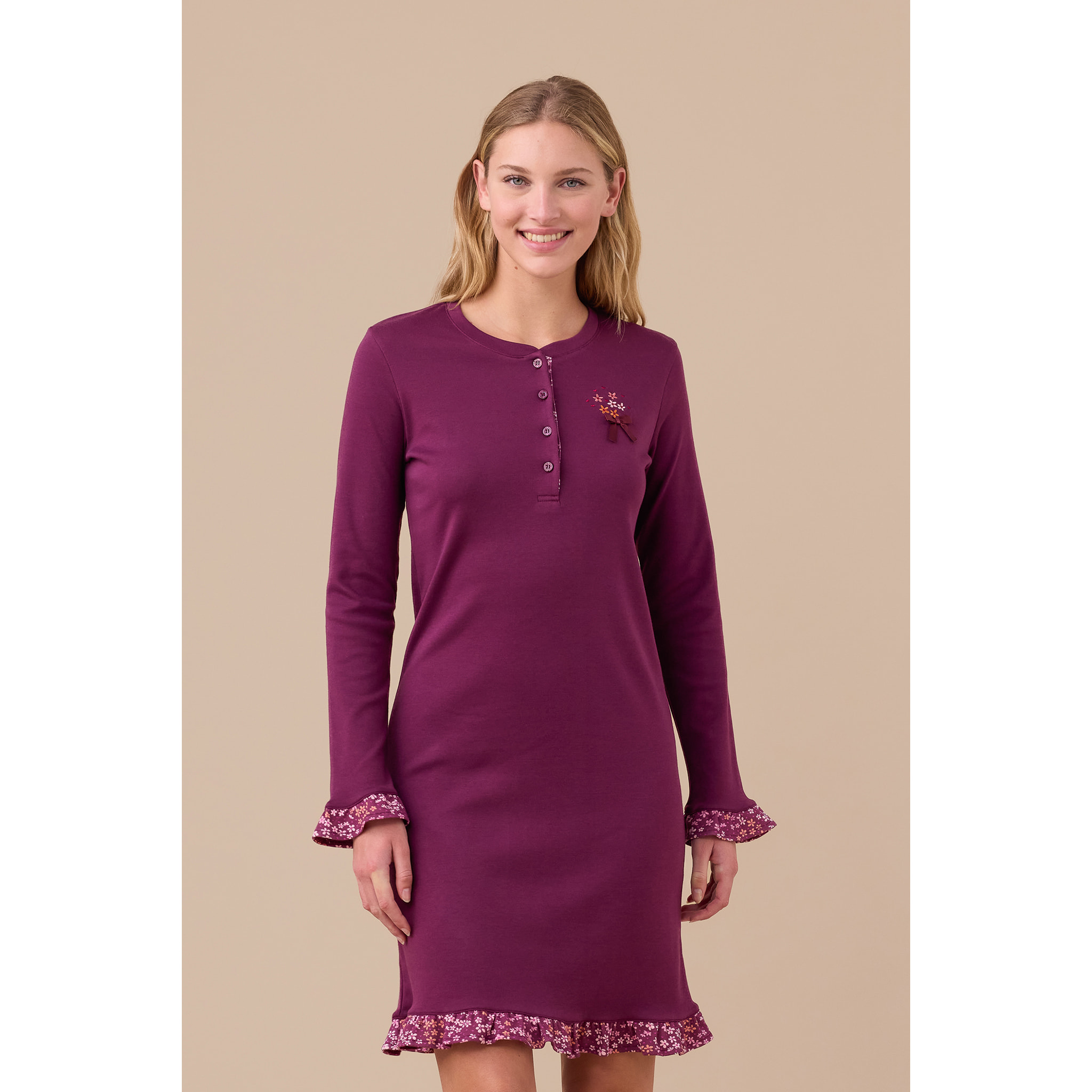 Camicia da notte donna caldo cotone articolo fiori. Noidinotte