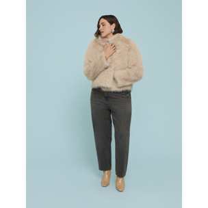 Fiorella Rubino - Giacca corta effetto peluche con collo - Beige