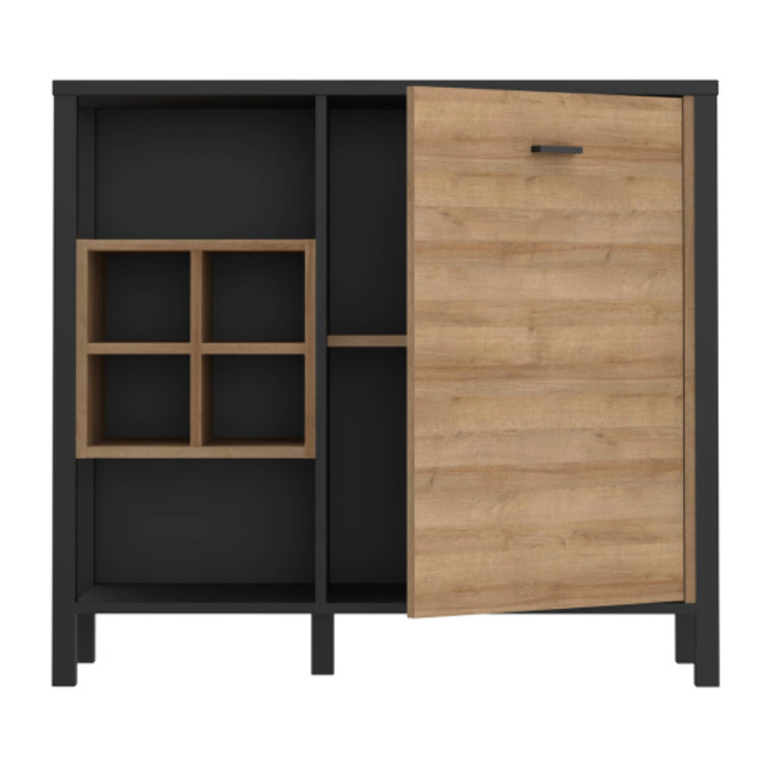 Buffet de rangement 1 porte 4 niches en bois effet chêne - MIAMI