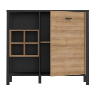 Buffet de rangement 1 porte 4 niches en bois effet chêne - MIAMI