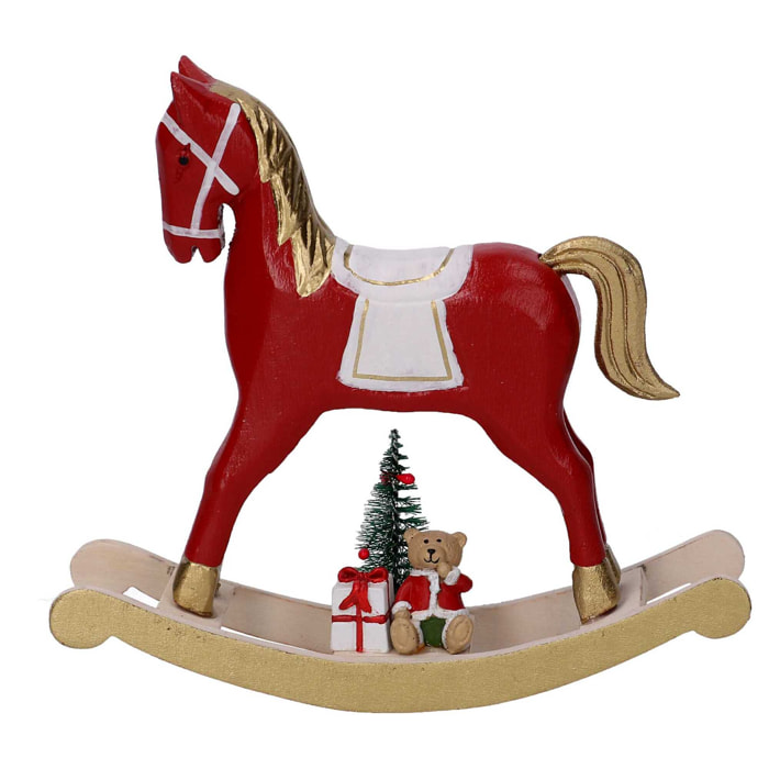 Cavallo a dondolo in legno oro e rosso cm22,5x6h22