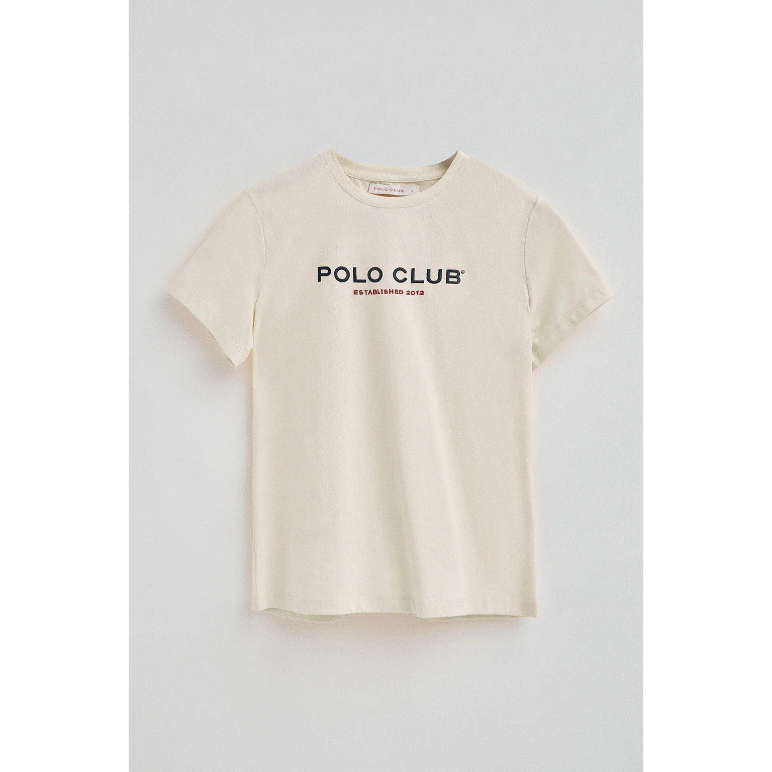 Maglietta ecrù a maniche corte con logo Established 2012 Polo Club