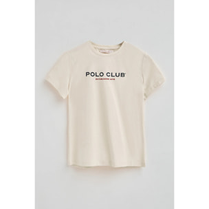 Maglietta ecrù a maniche corte con logo Established 2012 Polo Club