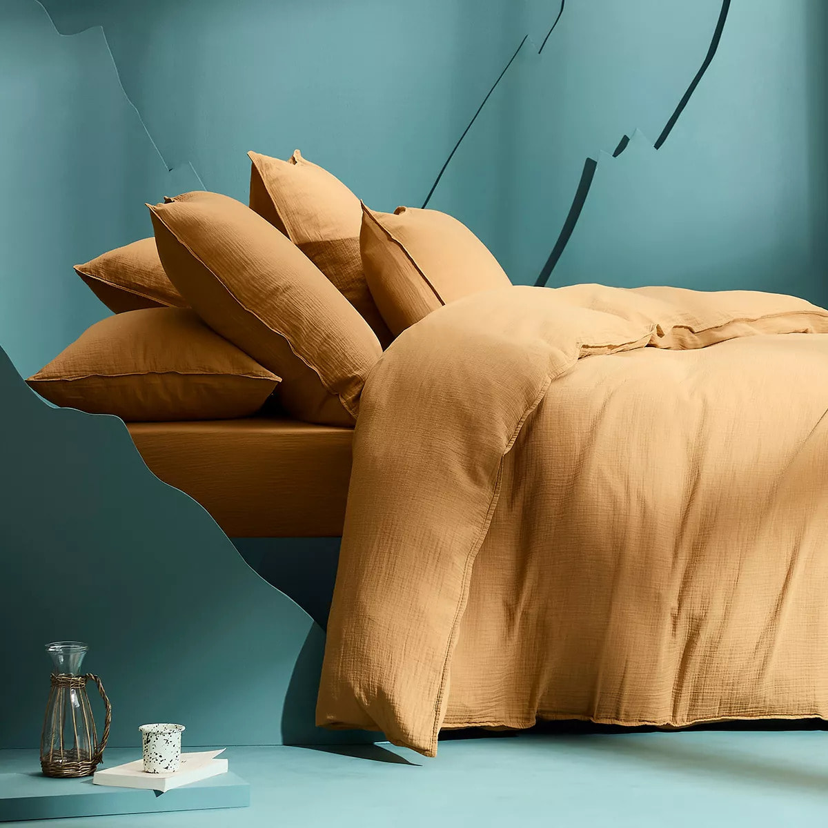 Drap housse b30 gaze de coton lavé uni marron Malia houblon