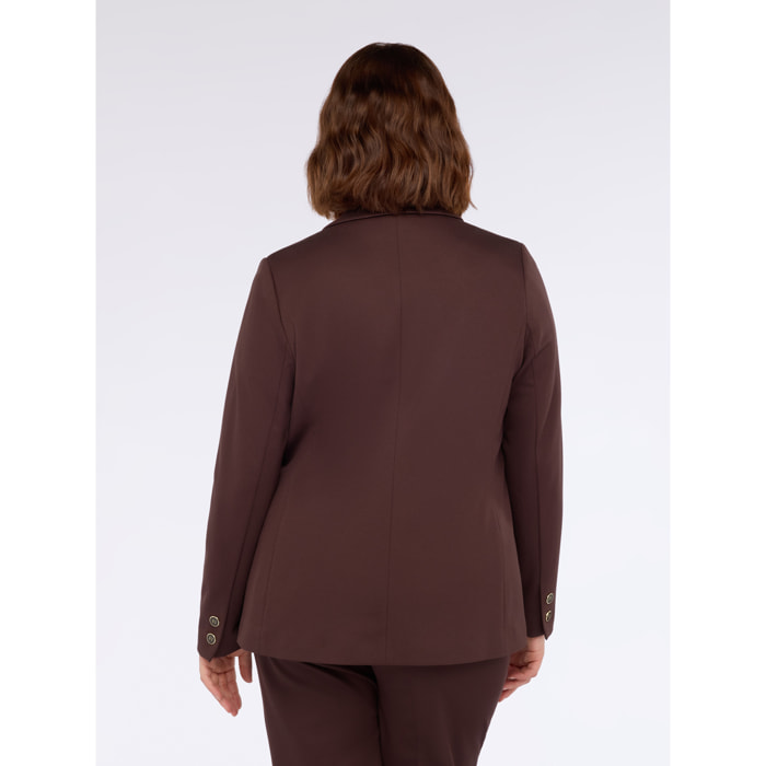 Fiorella Rubino - Blazer in punto Milano con zip decorative - Marrone