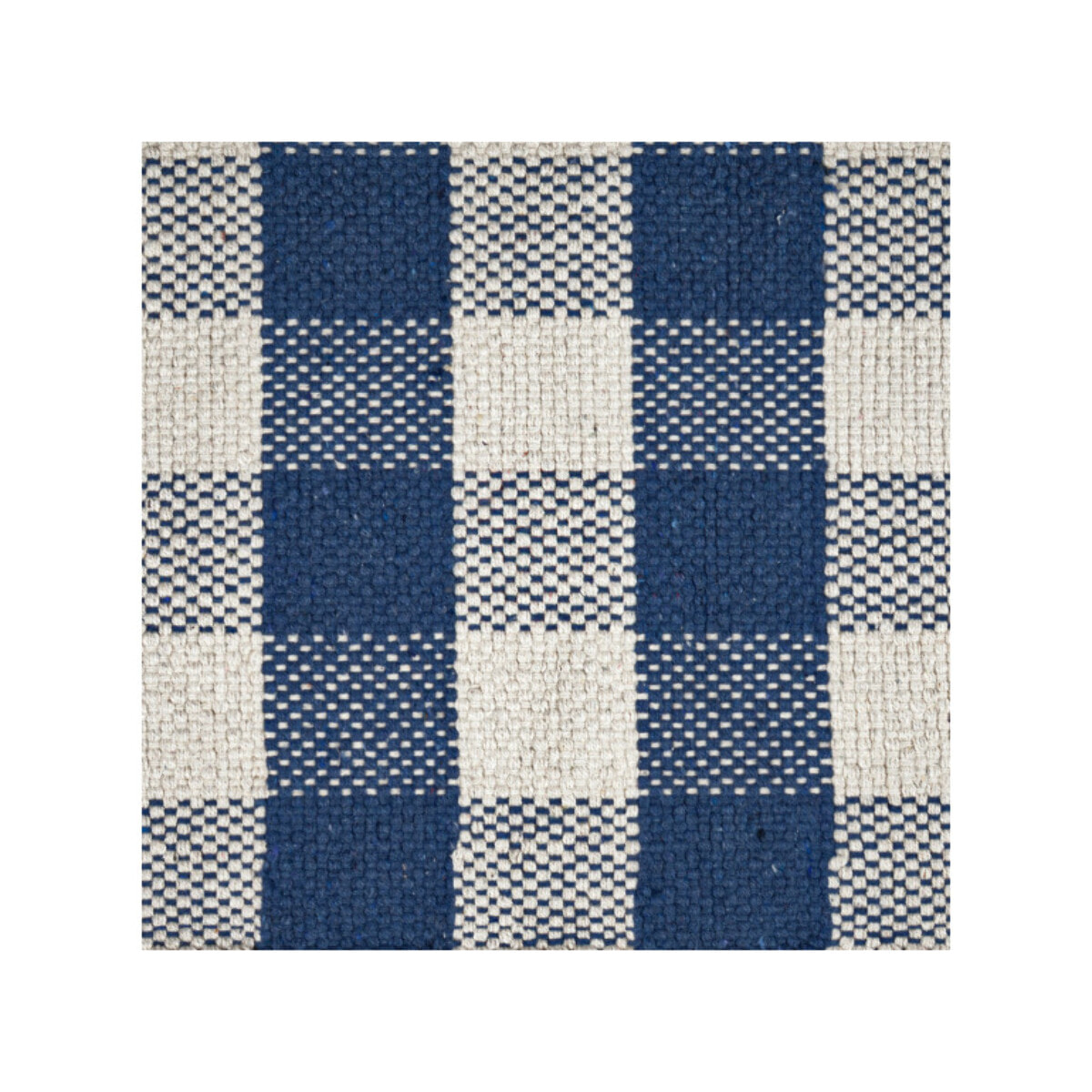 Tapis en coton avec carreaux bleu et blanc et franges - DENIM