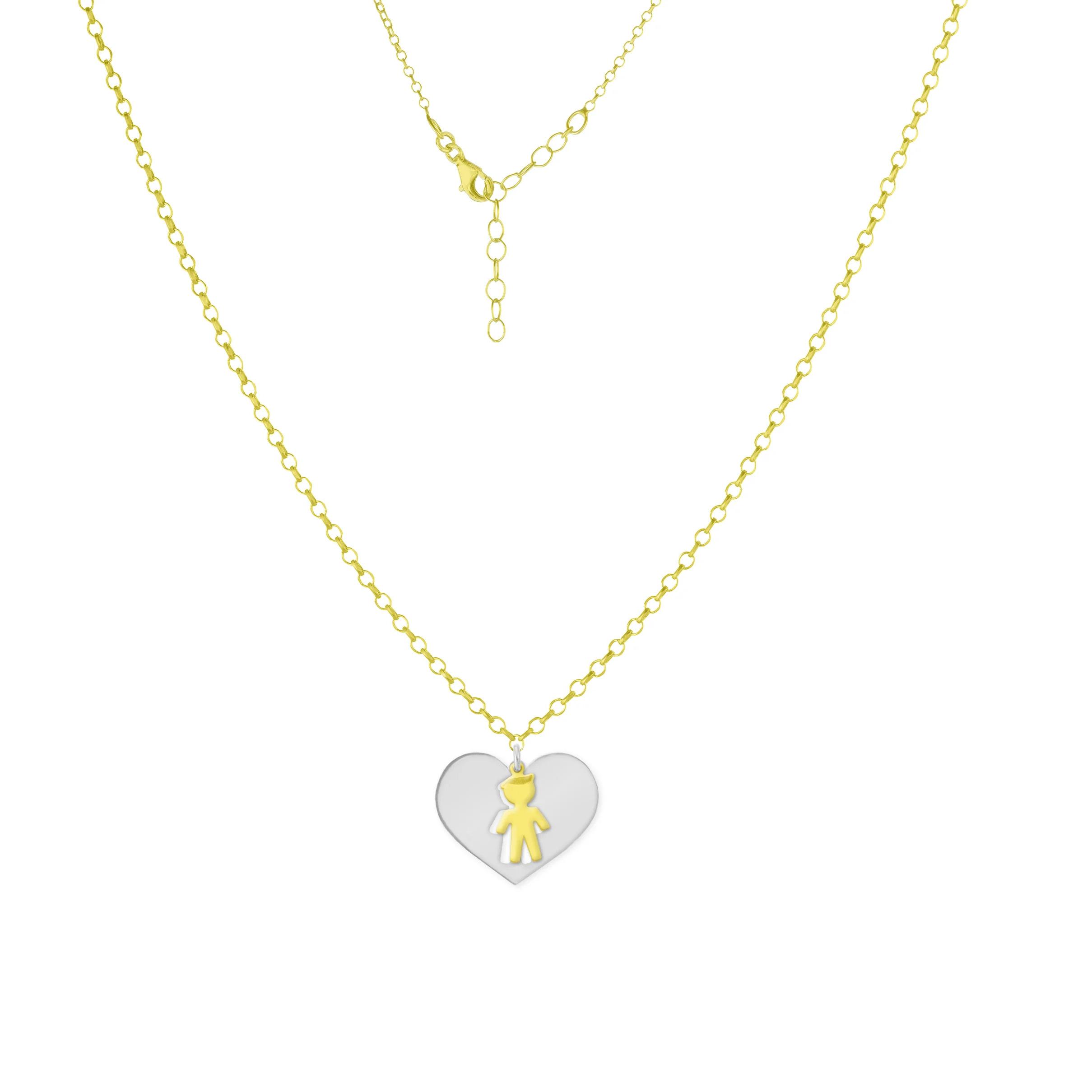 Collana Love Makes a Family Bimbo-Cuore con Pendente Argento Bicolore