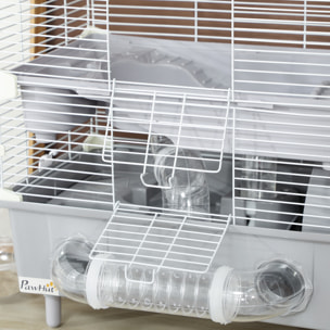 Cage pour hamster 2 niveaux roue sphère bac à sable tuyaux biberon eau dim. 44,5 x 28 x 44 cm blanc gris