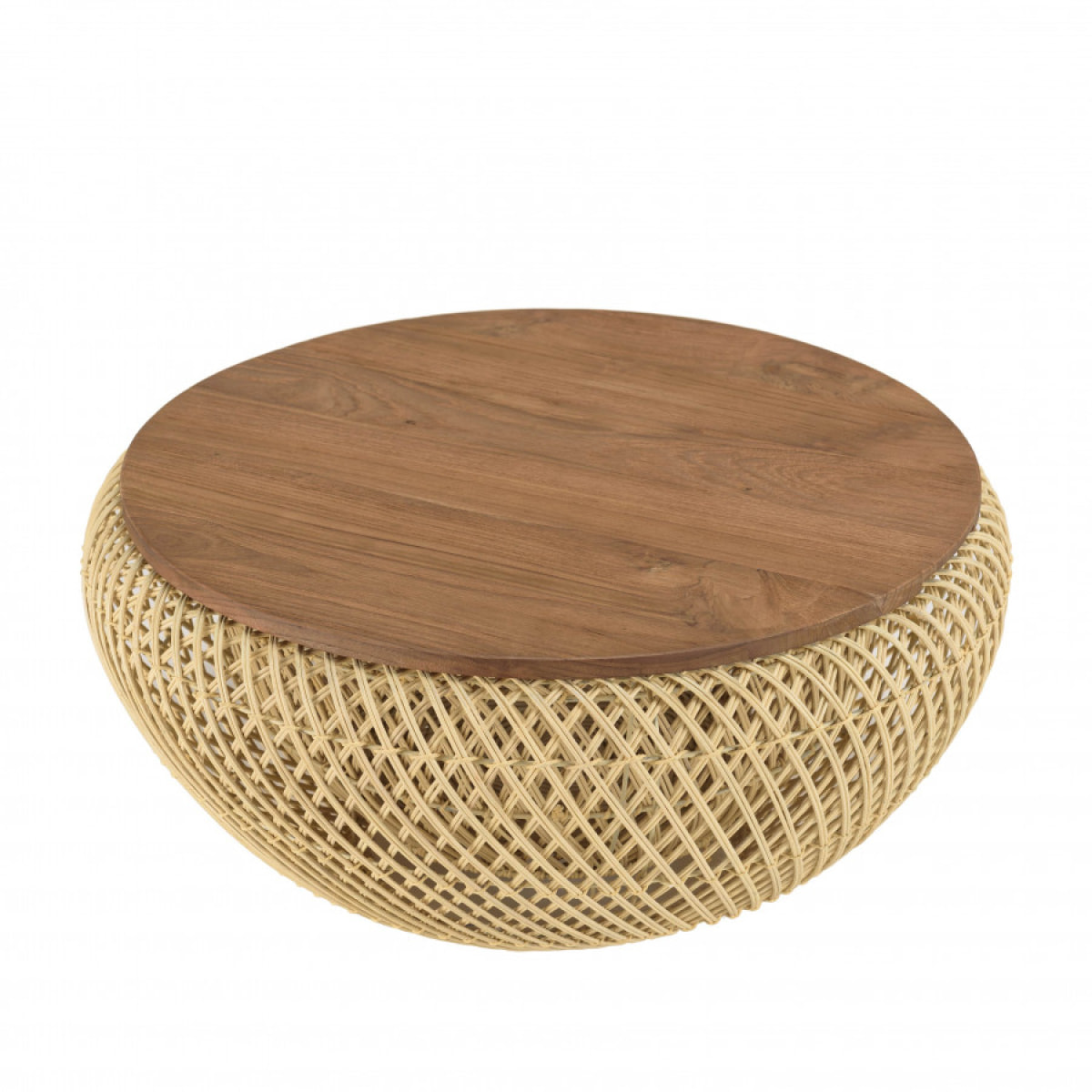 ALIDA - Table basse ronde 65x65cm en rotin beige plateau amovible