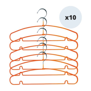 Lot de 10 cintres en acier plastifié antiglisse Orange MSV