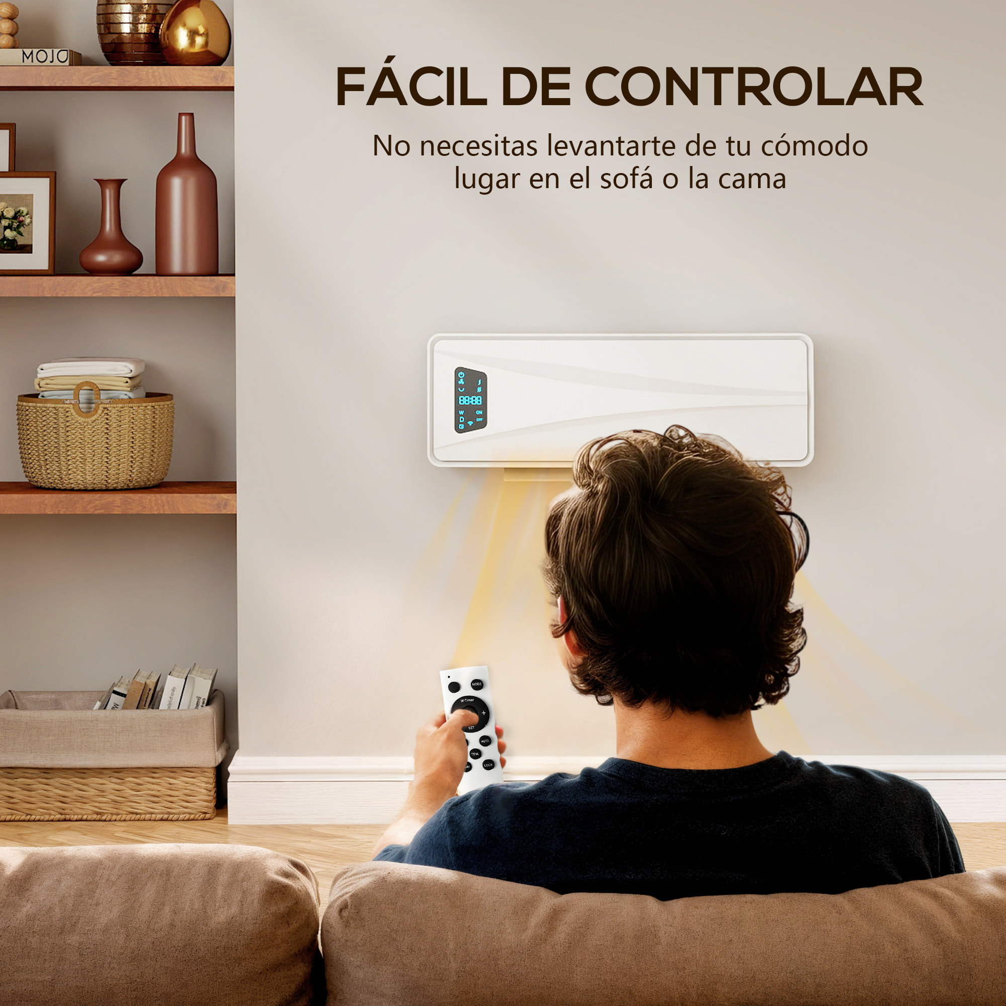 Calefactor Eléctrico Bajo Consumo Cerámico de Pared, 2000W, con 3 Modos, Pantalla LED, Termostato Regulable, Temporizador 24h, Oscilación, Mando a Distancia y Detección de Ventanas Abiertas