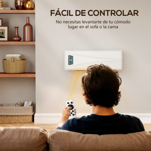 Calefactor Eléctrico Bajo Consumo Cerámico de Pared, 2000W, con 3 Modos, Pantalla LED, Termostato Regulable, Temporizador 24h, Oscilación, Mando a Distancia y Detección de Ventanas Abiertas