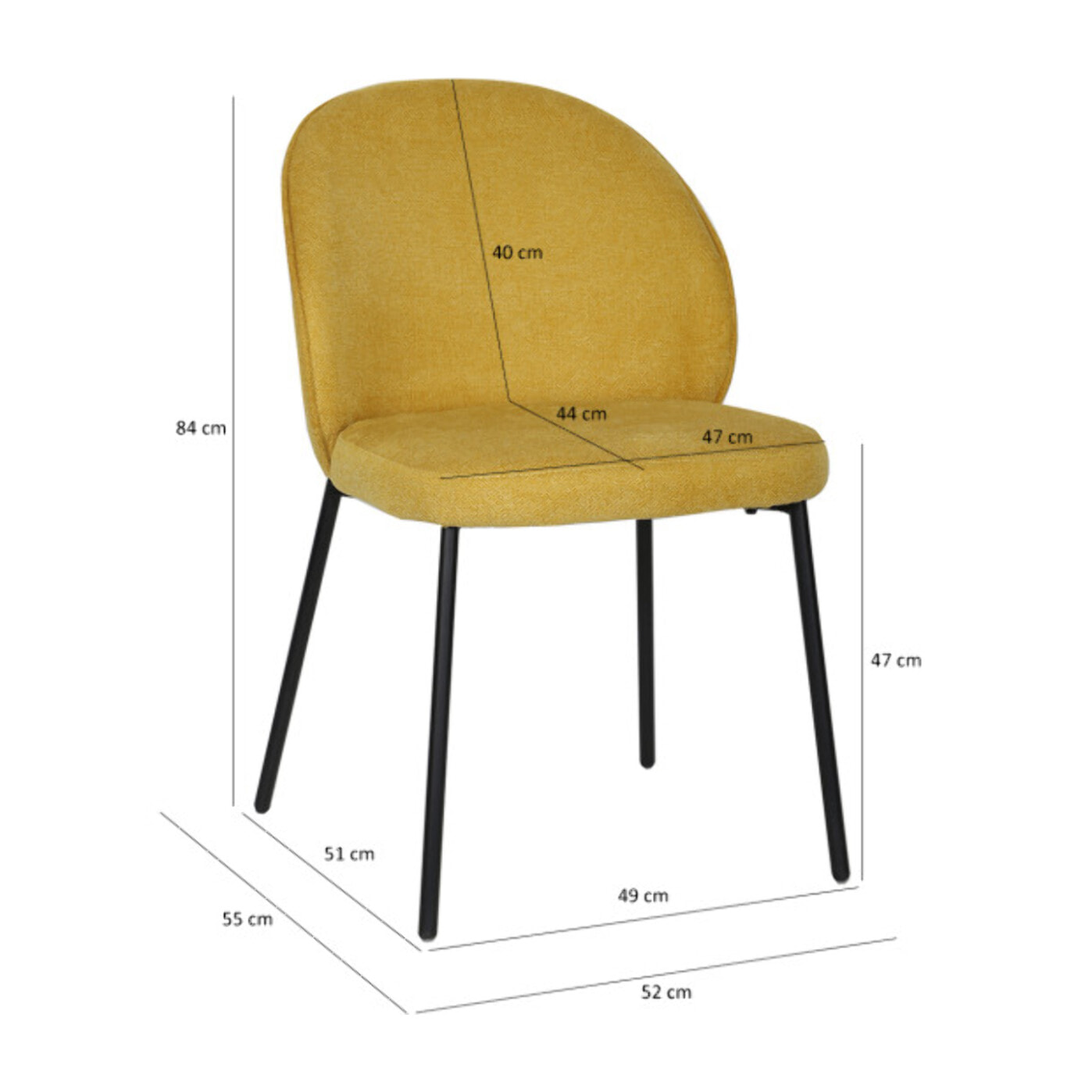 Chaise épurée en tissu avec pieds fins en métal - MARTHA