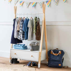 Penderie pour enfant bois et blanche avec tiroir LOU