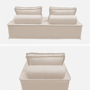 Ensemble chauffeuses DAO pour canapé modulable en tissu capitonné 3 places crème