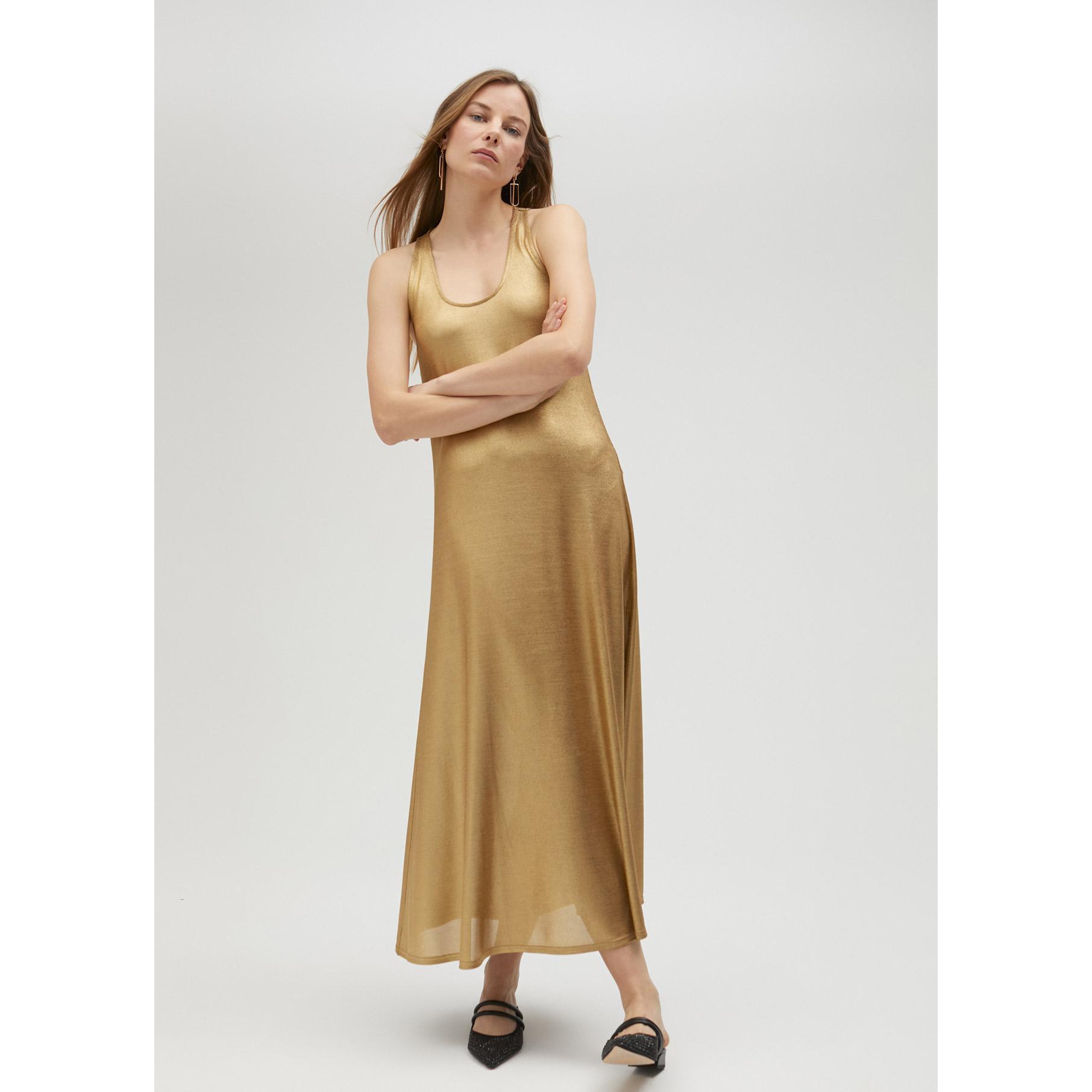 Vestito lungo dorato con spalline
