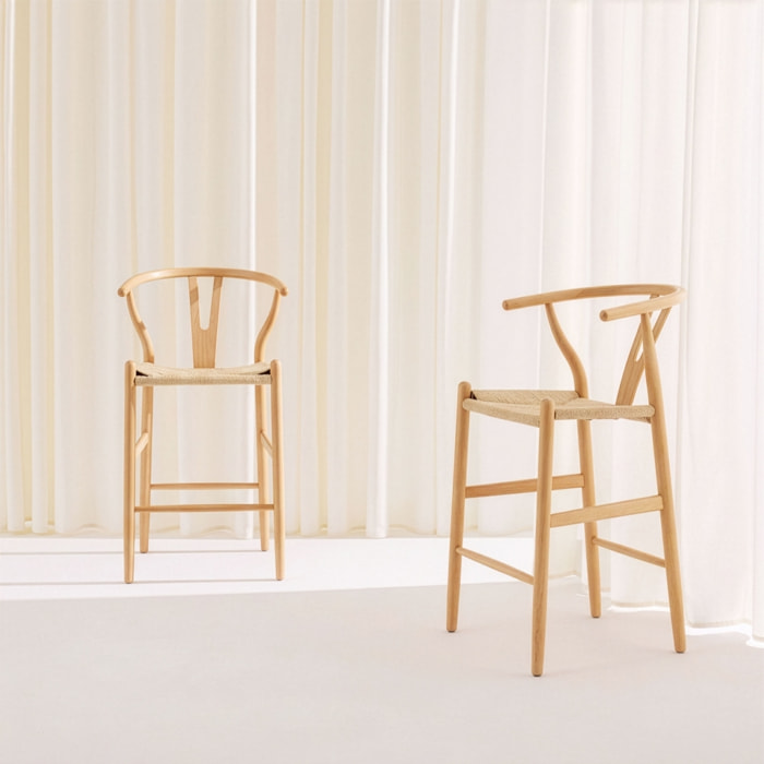 Tabouret de bar vintage bois de hêtre et cordes (lot de 2) CECILE
