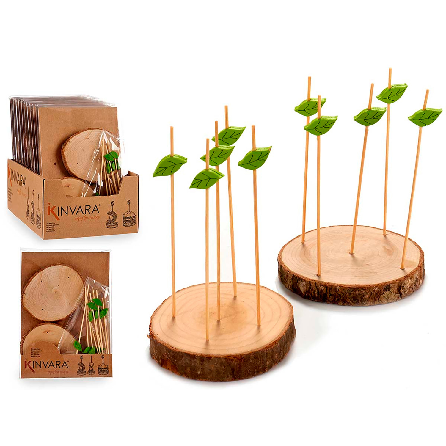 SET 2 SOPORTES TRONCO MADERA 10 PINCHOS