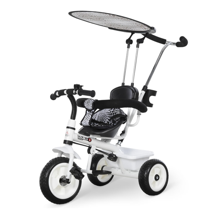 Tricycle enfants pare-soleil pliable canne amovible benne rangement 103 x 47 x 101 cm acier blanc et noir