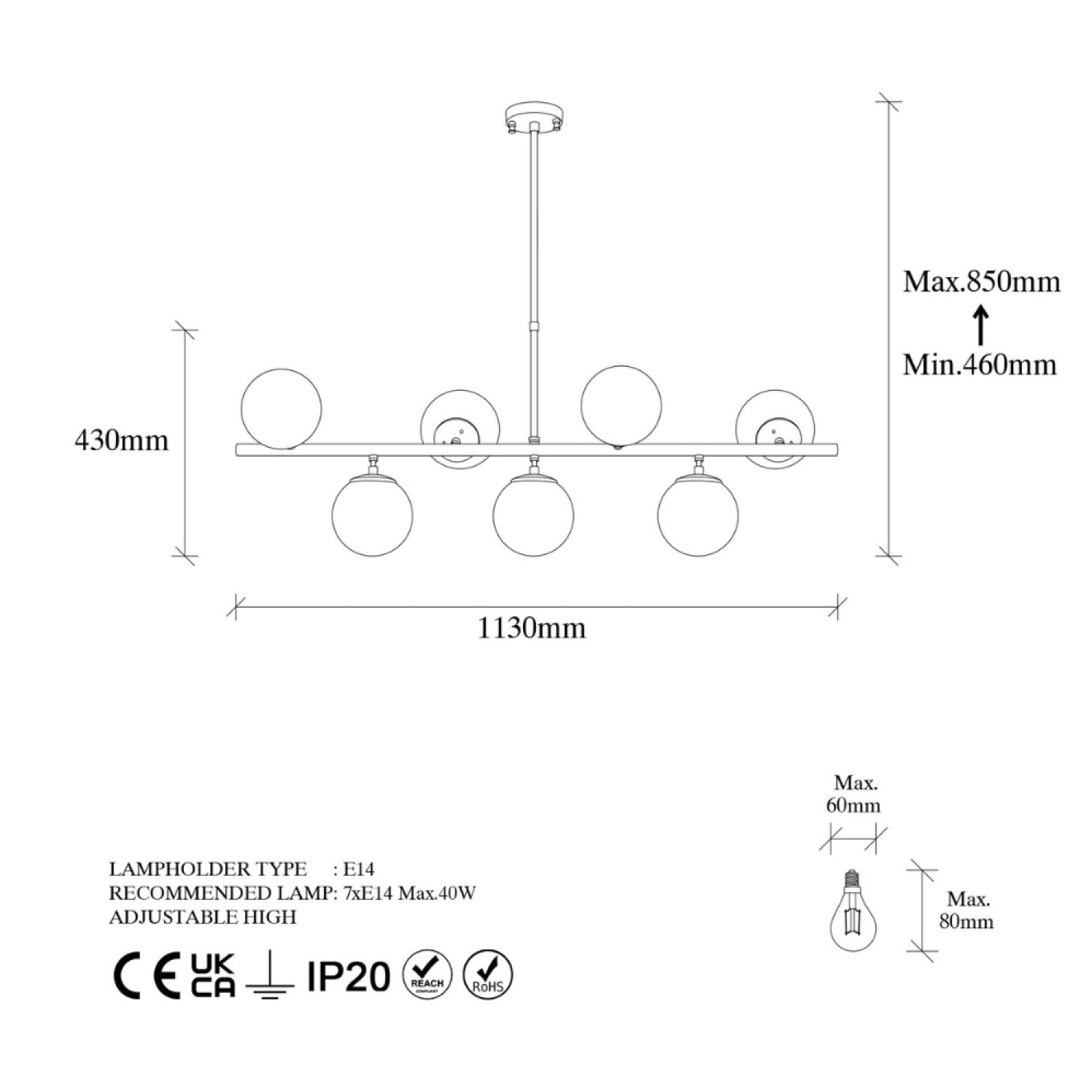 SOLIS - Suspension dorée 7 lampes
