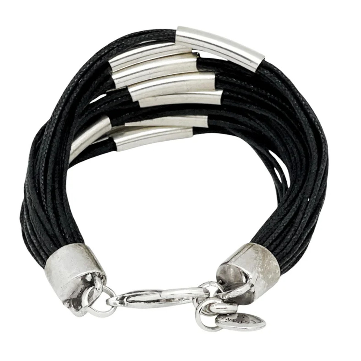 Pulsera Multitubo cordones en negro y plata chapado