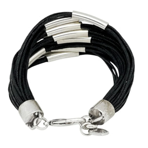 Pulsera Multitubo cordones en negro y plata chapado