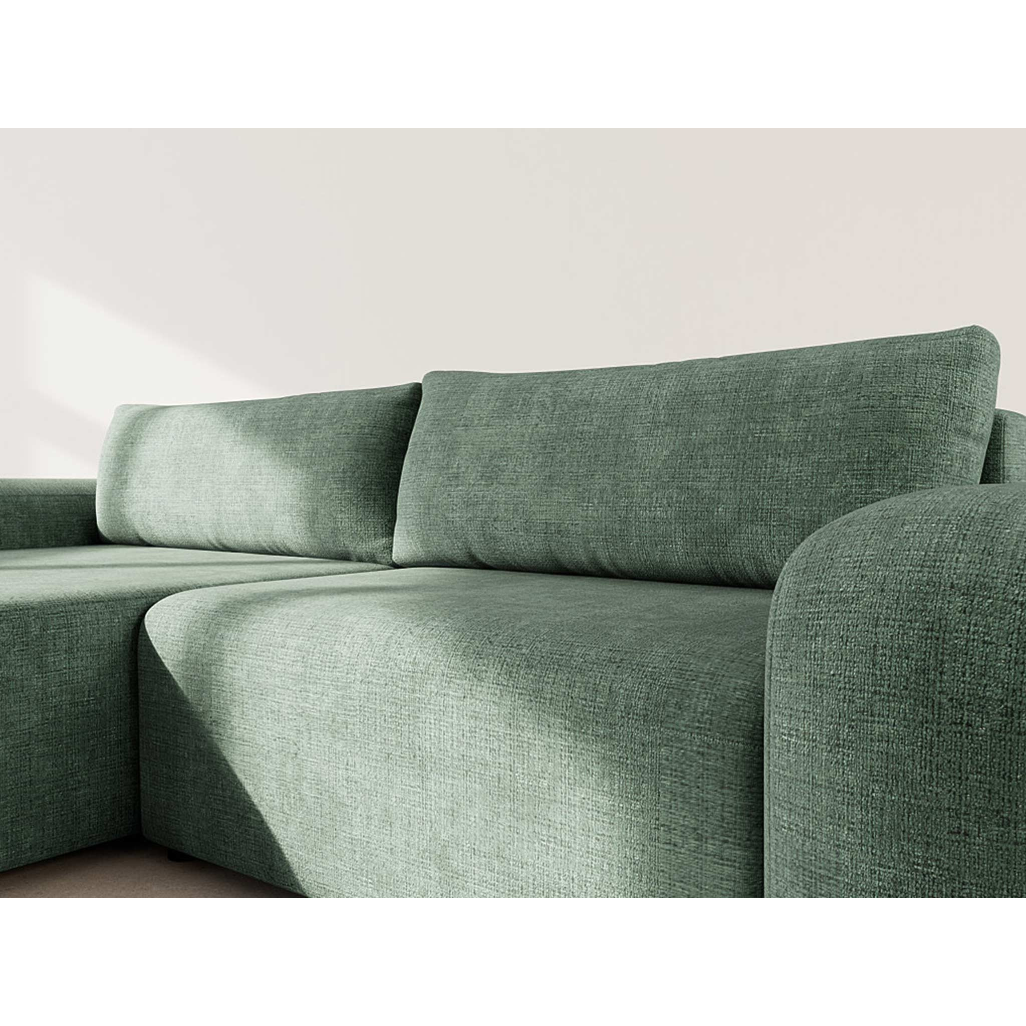 Rebecca - canapé d'angle gauche 4 places convertible avec coffre en velours texturé - Vert