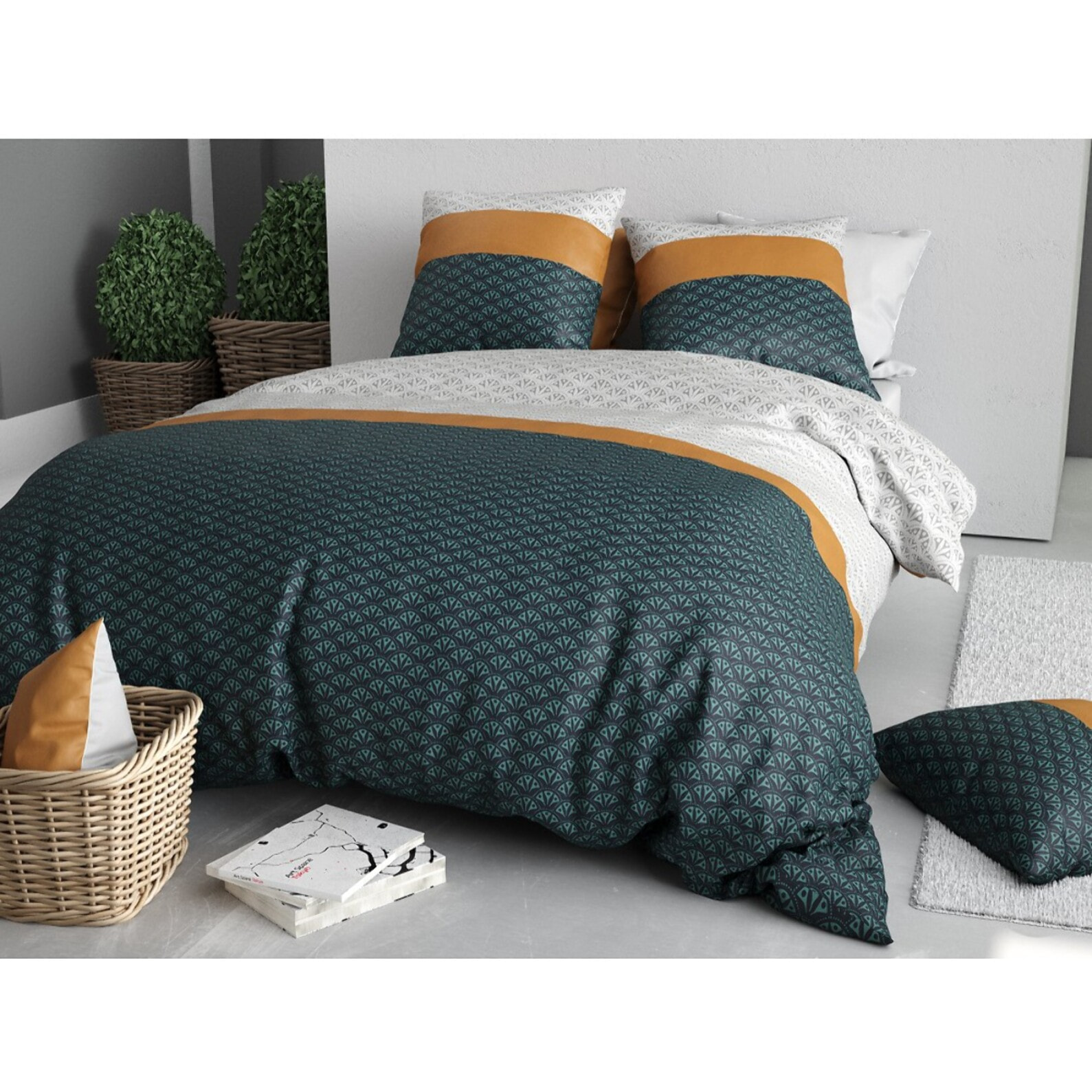 Parure housse de couette 100% coton 57fils + 2 taies Orus