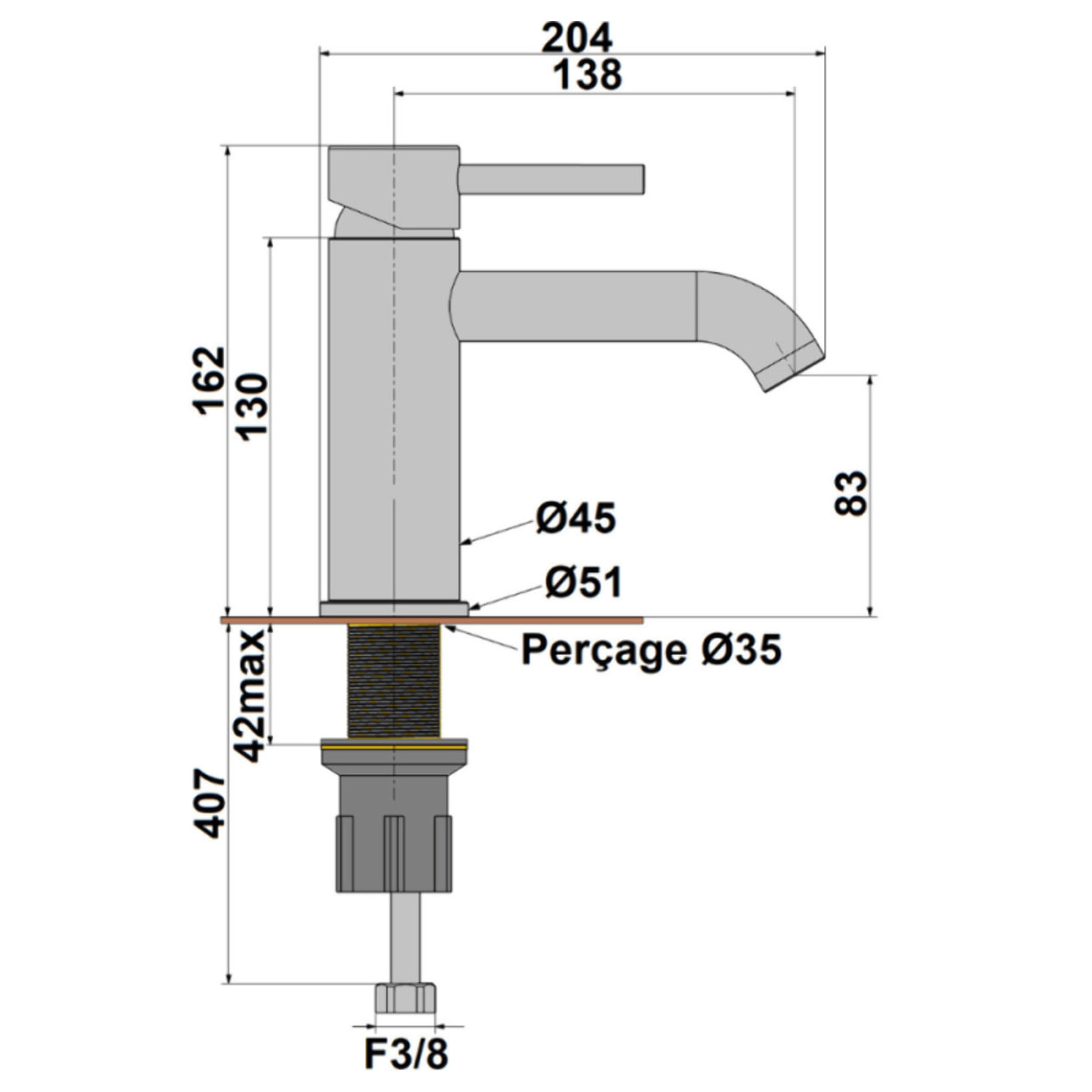 Mitigeur lavabo bec bas PAINI Ortence bronze cuivré avec vidage clic clac