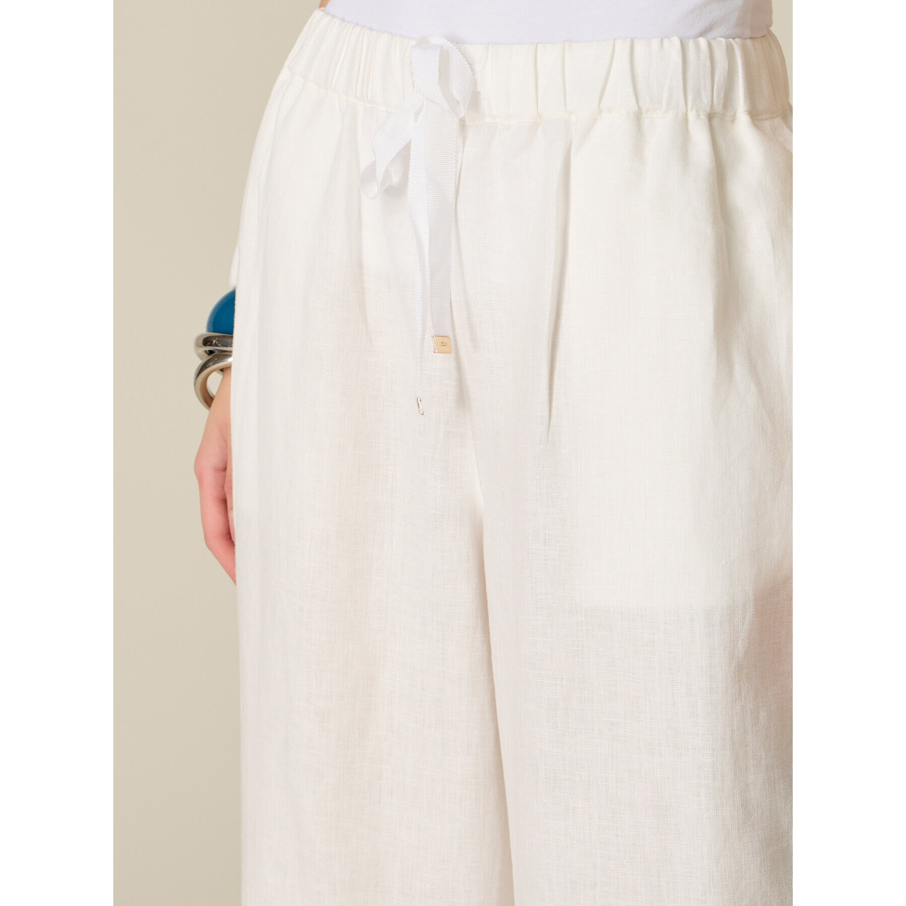 Oltre - Pantalones wide leg de lino - Blanco