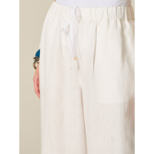 Oltre - Pantalones wide leg de lino - Blanco