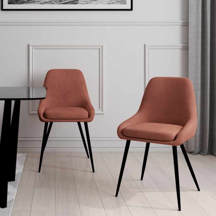 Chaises Olivia en velours et pieds métal - Terracotta