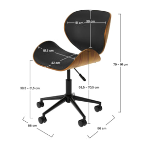 Chaise de bureau pivotante en cuir synthétique noir 79-91cm - Baudoin