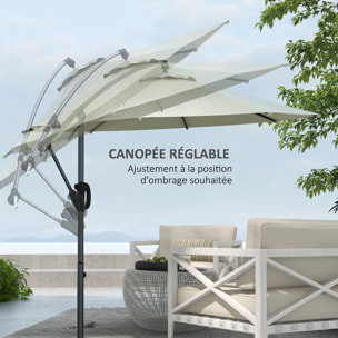 Parasol déporté octogonal inclinable Ø 2,93 x 2,60 m avec pied métal époxy alu crème