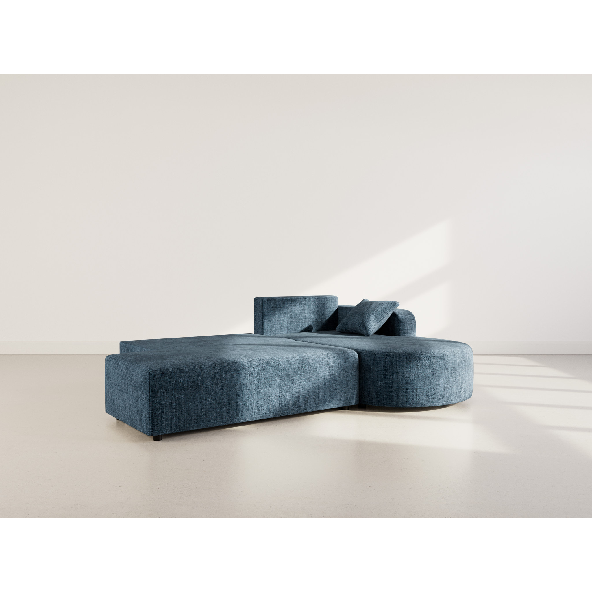 Miro - Canapé d'angle droit 4 places convertible avec coffre en velours texturé - Bleu