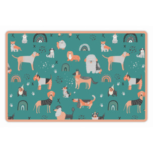 Alfombra de vinilo mascotas CERAMIKO, Happy dogs day in green 48x75 cm