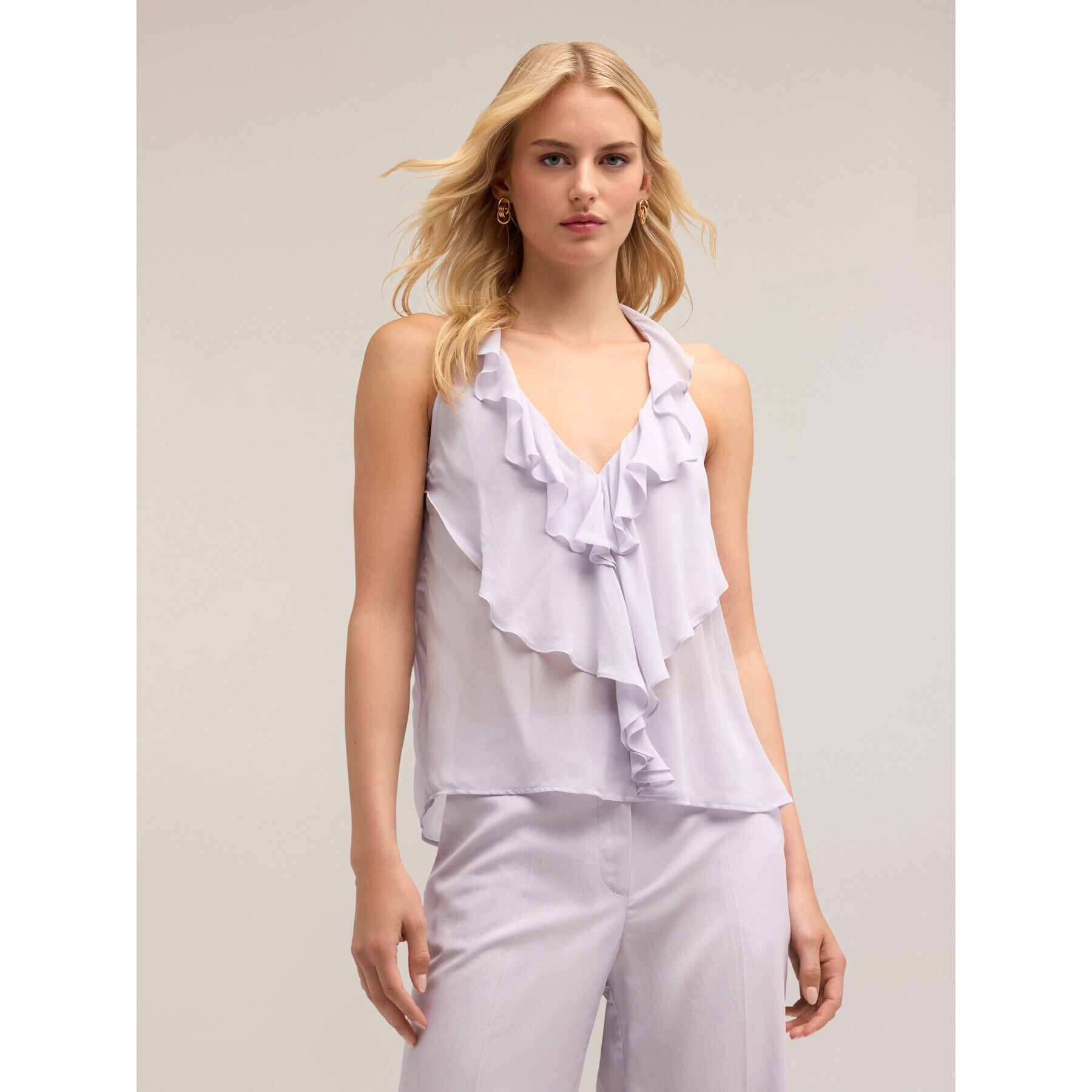 Motivi - Top in georgette con rouches - Viola