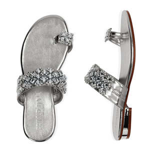 Sandali flat gioiello argento laminato
