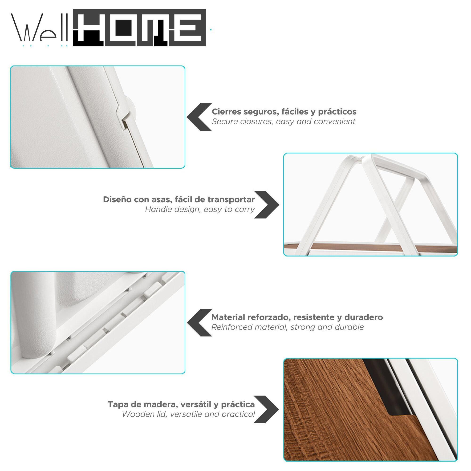 Caja de almacenamiento plegable color blanco con tapa imitación madera